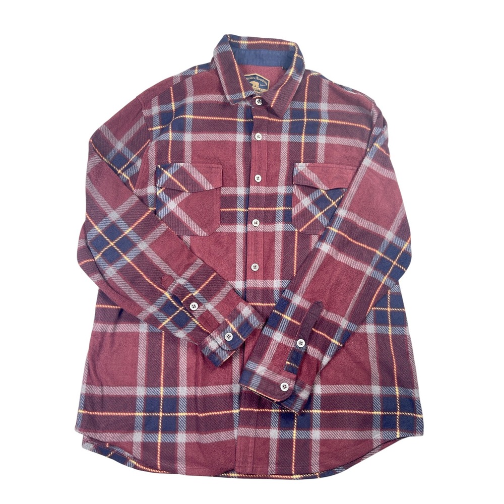 Freedom Foundry Fleece Shirt Mens XXL Burgundy Plaid Button Up Shacket Overshirt